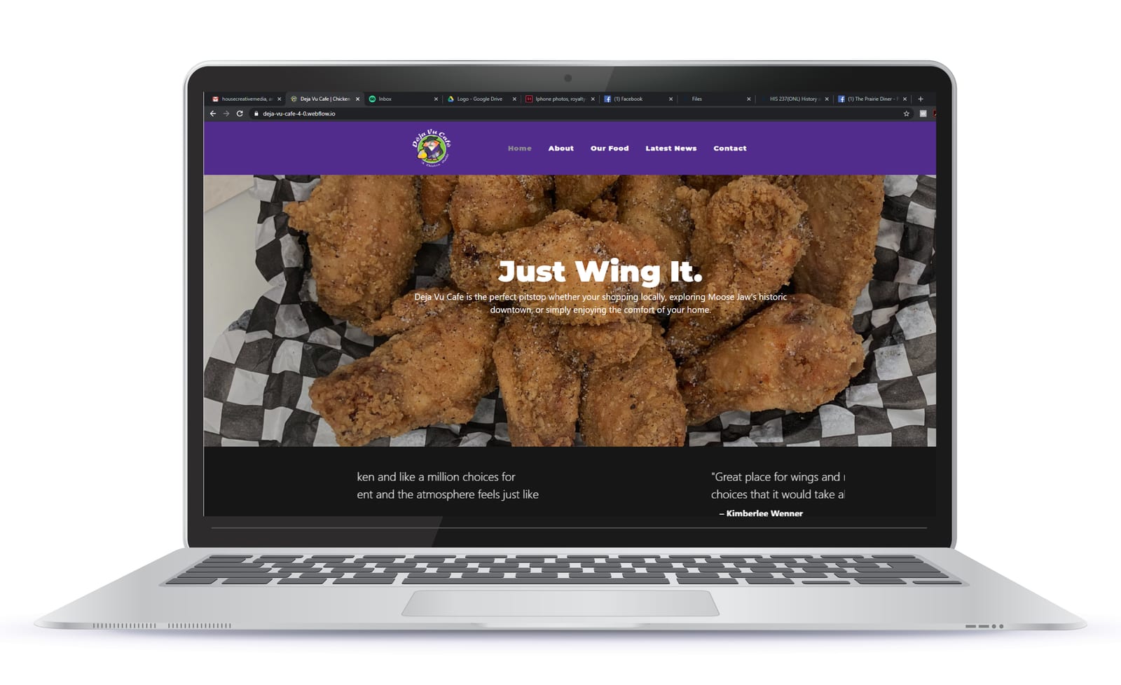 The Déjà Vu Café website — Just Wing It. over a basket of wings